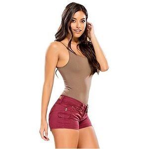 YMI Wanna Betta Butt Maroon Burgundy Twill Butt Lift Short Shorts Size 7